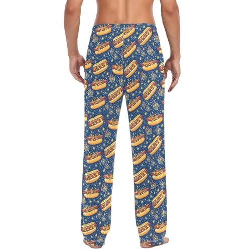 Mens Cotton Pajama Pants Sleep Lounge Pj Bottoms Sleepwear with Pockets Drawstring S Hotdogs Fireworks3