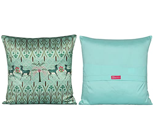 Image of India Circus by Krsnaa Mehta Geometrical Deer's Multicolor Satin Blend Cushion Pillow Covers Set of 5 (16 x 16 Inches) 110 TC