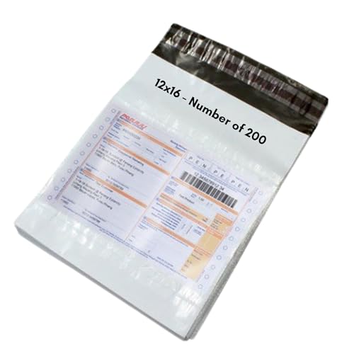 Image of Packaging material 12X16 inch x Pack of 200 | 52 Micron White Poly Bags Mailers with POD | Strong Adhesive Seal | Pouch| packaging materials for small business | Courier Bags | Plastic Pouch