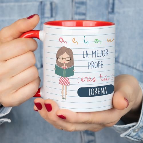 Wanapix Caneca personalizada para professores, detalhes para professores, presente para professores, adequada para micro-ondas, 325 ml, (a, e, i, o, u) professor