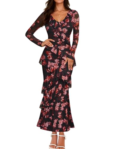 ZESICA Women's Fall Floral Long Sleeve Maxi Dress 2025 Boho