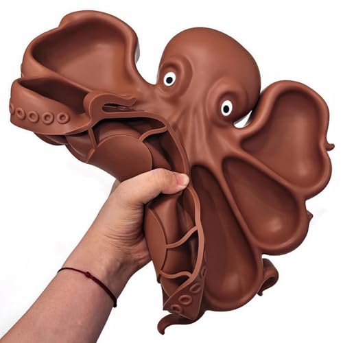 Aolowewin Silicone Octopus Charcuterie Platter Snack Fruit Separate Platter Delicatessen Dim Sum Plate Dishware Cute and Unbreakable for Family Dining and Party 12x11-inch Brown