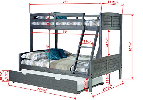 Donco Kids Louver Bunk Bed Withtrundle, Twin/Full/Twin, Antique Grey #TOP1