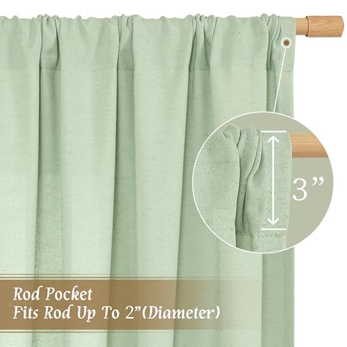 Image of LAMIT Small Window Linen Curtains, 45 Inch Length Light Filtering Faux Linen Textured Neutral Decorative Rod Pocket Drapes for Bedroom, Light Green, 2 Panels Set, 42 X 45 Inch