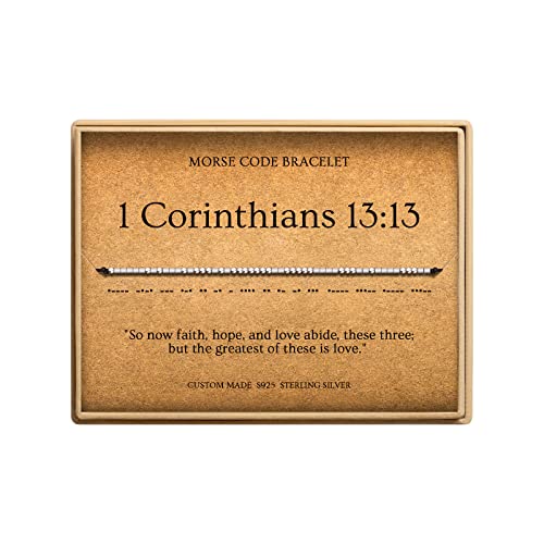Loved Creations Morse Code Bracelets for Women 1 Corinthians 13:13 Christian Bible Verse Bracelets Scripture S925 Sterling Silver Inspirational Faith Jewelry Religious Gifts for Women