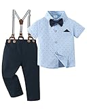 CARETOO Toddler Baby Boy Clothes Suit Gentleman Wedding Outfits, Formal Dress Shirt with Bowtie + Suspender Pants Blue 5-6 Years