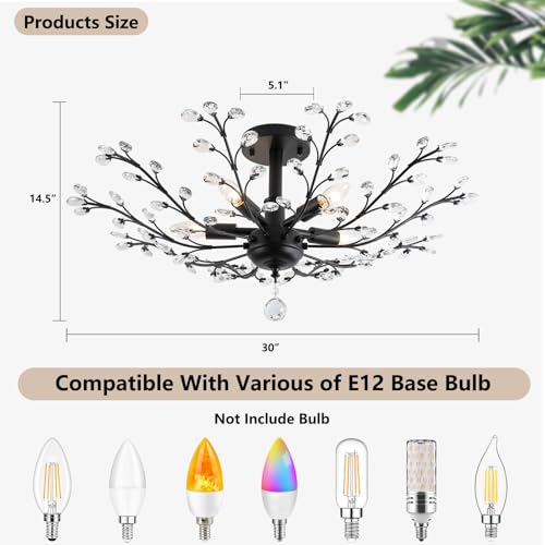 Modern-5-Light-Small-Crystal-Chandelier-30-Inch-Black-Semi-Flush-Mount-Ceiling-Light-Fixture-for-Kitchen-Dining-Room-Bedroom-Entryway-Living-Room-Hallway-E12