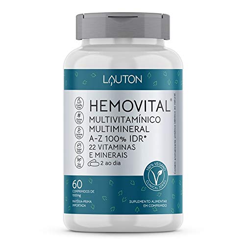 Hemovital Multivitamínico 22 vitaminas e minerais A Z 60 Tabs vegano - Lauton Nutrition