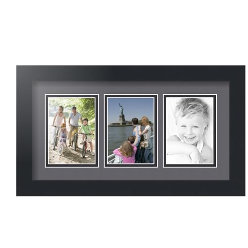 ArtToFrames Collage Picture Frame 3 Opening 3-3.5x5 Photo Frame | Made in USA | Black Frame Mountain Grey and Black Mats | Wall Mount Multi Photo Display 17.5X10 Full Size