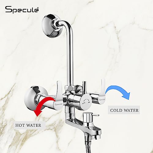 Image of Topaz Wall Mixer for Bathroom 3 in 1 | Mixer Tap with Hand Shower, 1.5 Meter Hose & Diverter | Bathroom Shower Set | Wall Mixture | Chrome Finish