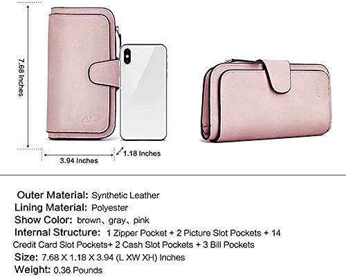 Image of CLUCI Wallet For Women PU Leather RFID Blocking Womens Wallet Bifold Card Holder with ID Window Gifts for Women Birthday, vintage Two-toned Pink, Large, Fashion