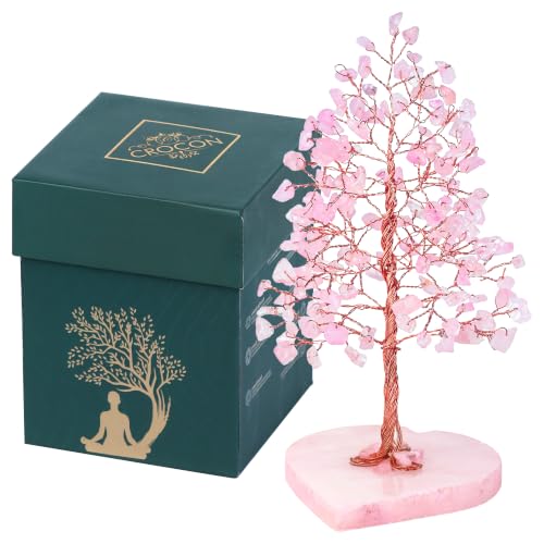 Image of Crocon Crystal Heart Base Tree of Life Gift for Women, Rose Quartz 7-8 inch