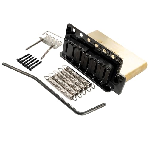 Musiclily Ultra 52,5mm ST Guitarra Puente Tremolo Bridge 6 Tornillos con Selletas Latón Moderno 42mm Bloque Latón para Guitarra Eléctrica tipo Strat, Negro