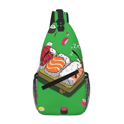 Cross Chest Bag Diagonally-Sleeping Sushi Print Durable Hiking Daypacks With Large Capacity For Women Men