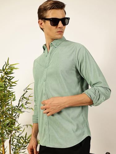 Image of Thomas Scott Men's | Solid | Full Sleeve | Slim Fit | Polyester-Blend | Button Down | Casual Shirt