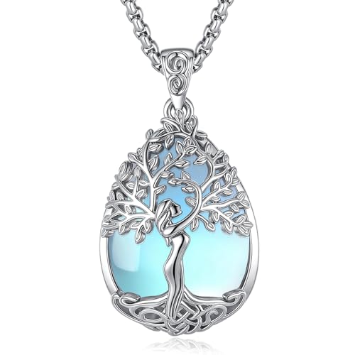EUDORA Harmony Ball Collier Arbre de Vie en Pierre de Lune pour Femmes Cuivre Argenté, Pendentif...