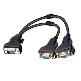 DUPLICATOR VGA Y-Splitter-Kabel hat einen Stecker, der direkt in einen Computer gesteckt wird; Zwei VGA-weibliche Buchsen auf dem Kabel verbinden mit den VGA-Kabel von zwei separaten Bildschirmen