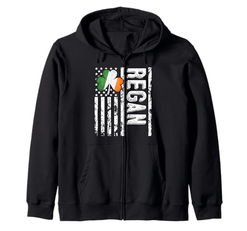 Image of Regan Last Name Irish Pride Flag USA St Patrick's Day Zip Hoodie