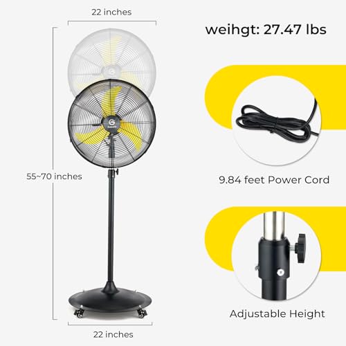 FUGOO 20'' Outdoor Quiet Oscillating Pedestal Fan With All Sealed Brushless DC Motor, 4-Speed Waterproof Outdoor Fan, Heavy Duty Industrial Floor Fans for House,Patios, Commercial, Garage, Warehouse