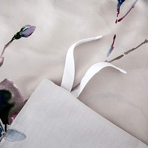 Eikei Modern Watercolor Flowers Print Duvet Quilt Cover 3Pc Set Lilac Orchid Magnolia Blossom Leaf Branches Cotton Sateen 300Tc Luxury Floral Bedding (Twin, Beige) #TOP3