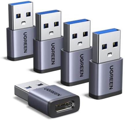 UGREEN USB to USB C Adapter 5 Pack, 10Gbps Data Transfer USB A to USB C Adapter Car Charger Adapter for iPad iPhone 17 16 Pro Max Galaxy S24 S23 Pad Air Mini, Car Play, PC/Laptop,Hard Drive Enclosure