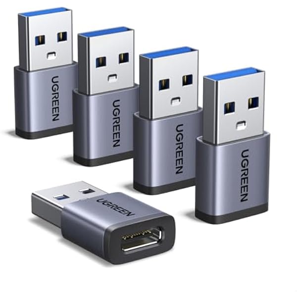 UGREEN Adapter USB-C (5 szt.), 10 Gb/s USB-C żeński na USB-A męski aluminiowy adapter kompatybilny z urządzeniami iPhone 17/16/15, iPad, Galaxy S/Note, laptopami, CarPlay itp.