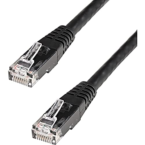 Image of StarTech 15ft CAT6 Ethernet Cable - Black CAT 6 Gigabit Ethernet Wire -250Mhz 100W PoE RJ45 UTP Molded Network Patch Cord with Strain Relief (C6PATCH15BK) | 250MHz bandwidth, Gold-plated RJ45, Patch Cable, Ethernet Cord, UTP Molded Network, Strain Relief, 10Gbps speeds