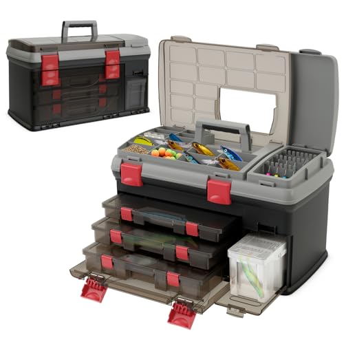 Toolsempire 5 Layers Tackle Box, Fishing Tackle Box Organizer with Top Storage, 3 Removable Utility Boxes & Adjustable Dividers, Tackle Storage Box Portable Tool Box for Fishing