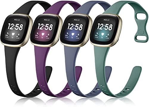 Getino Compatible with Fitbit Sense Bands Fitbit Versa 3 Bands Women Men, Flexible Thin Silicone Replacement Wristbands Strap Slim Band for Versa 3 and Sense, Large Black/ Plum/ Bluegray/ Pinegreen