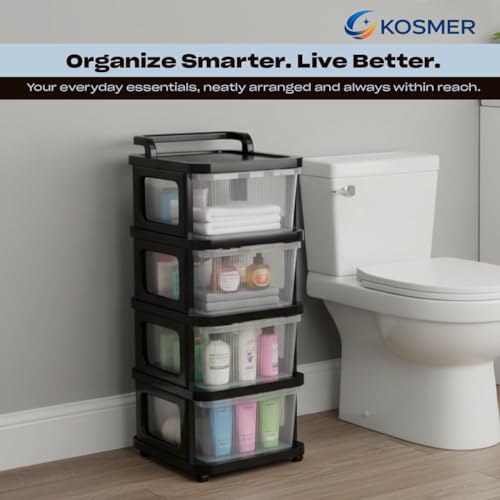 Image of 𝗞𝗢𝗦𝗠𝗘𝗥 𝟱 𝐏𝐀𝐂𝐊 Plastic Rack for Storage Cabinet with Wheels | Multipurpose Storage Almirah Wardrobe for Clothes, Toys, Kitchen Cupboard & Bedroom | Plastic Organizer with Transparent Doors