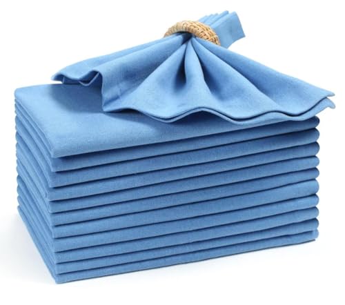 Homidate Cotton Dinner Napkins Set of 12 – 18x18 Light Blue – Machine Washable Fabric Napkins Ideal for Weddings, Thanksgiving, Christmas & Everyday Dining