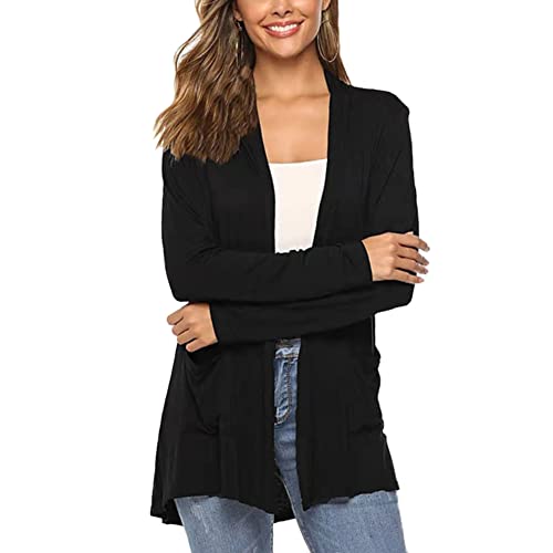DISSA Cardigan en Modal Doux pour Femme Noir Pull À Manches Longues Cardigan Fin Manteau,XXL