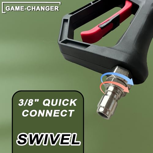 Image of POWER TOWN Short Pressure Washer Gun with Swivel, 1 /4 inch Automatic Quick Connector Power Washer Handle with 3 /8 inch Swivel Male Plug Coupler, Addition M22-14mm Adapter