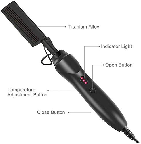 Plancha para el Cabello con Placas de Cerámica, Peine Eléctrico para Alisar y Rizar, Ideal para Cabello Afroamericano, Pelucas y Barbas Largas, Funciona en Cabello Mojado y Seco miniatura 4
