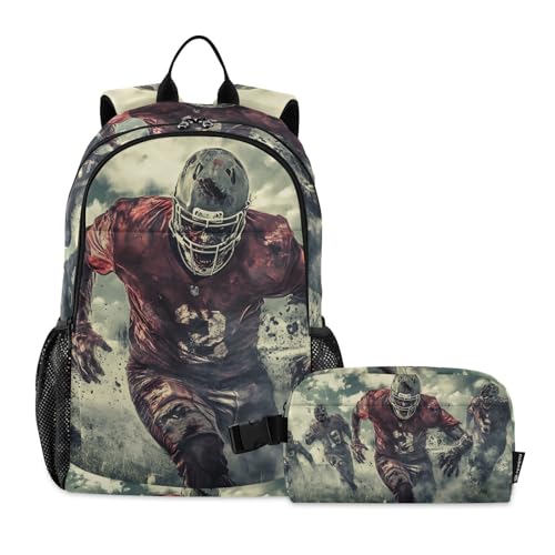 Backpack Lunch Bag Set for Travel Hiking Picnic, Hallowmas Monster Runing Print Backpacks with Insulated Lunch Box