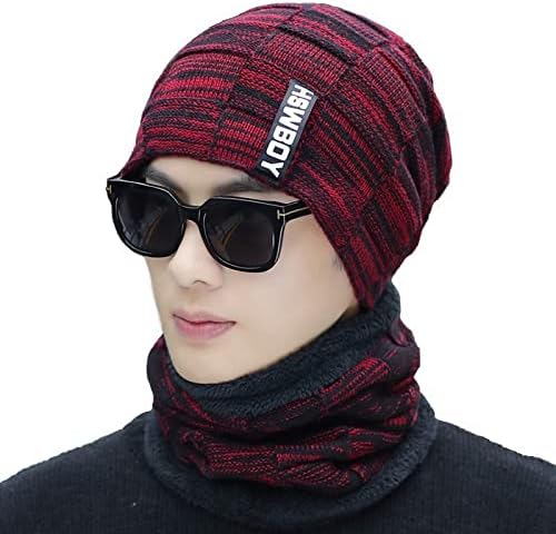Winter Stylish Imported Soft 1 Set Snow Proof (Inside Fur) Acrylic Woolen Beanie Hats Warm Knit Neck Warmer Thick Fleece Lined Cap with Scarf for Men Women Girl Boy (Red HSW)