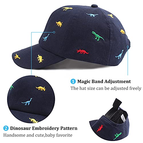 Summer Baby Boy Baseball Hat Dinosaur Infant Visor Caps Cotton Toddler Boys Sun Hats (Navy Dinosaur, 52Cm) #TOP4