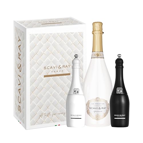 SCAVI & RAY Geschenkset Ice Prestige Spumante mit Salz- & Pfeffermühle, halbtrocken, fruchtig frischer Schaumwein aus Italien, 10,5% Vol. Alkohol – Genussmoment in stilvoller Geschenkbox