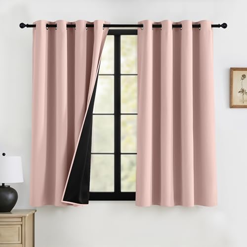 RYB HOME 100% Blackout Pink Curtains for Girls Bedroom, Thermal Insulated Noise Reducing Total Light Blocking Curtains for Nursery Baby Kids Room, 52...