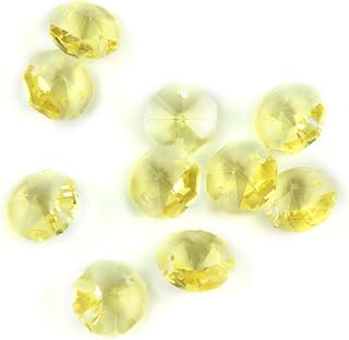 Cristales Colgantes Prismas Cuentas octagonales de 14 mm de color amarillo claro con 1 orificio / 2 orificios Piezas de lámpara de iluminación de cristal Componente de hebra de cuentas Colgantes Crist