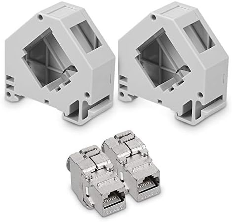 kwmobile Keystone Module Jacks - 2x CAT6A Shielded Keystone Jack RJ45 Cat 6A Ethernet Module 10 Gbit with Shielded Metal Housing and DIN Rail Holders