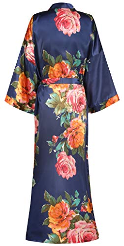 Image of goodmansam Women's Long Floral Satin Kimono Robes Bridal Dressing Gown Wedding Bridesmaid Nightgown