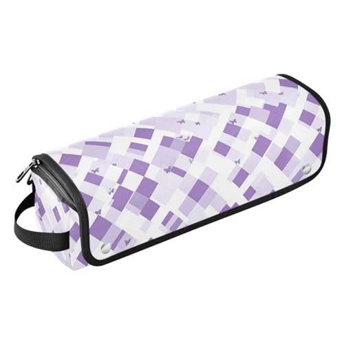 Bolsa de viaje para herramientas de cabello con tapete resistente al calor, organizador para planchas, rizadores y herramientas de peluquería, diseño con mariposas blancas y moradas