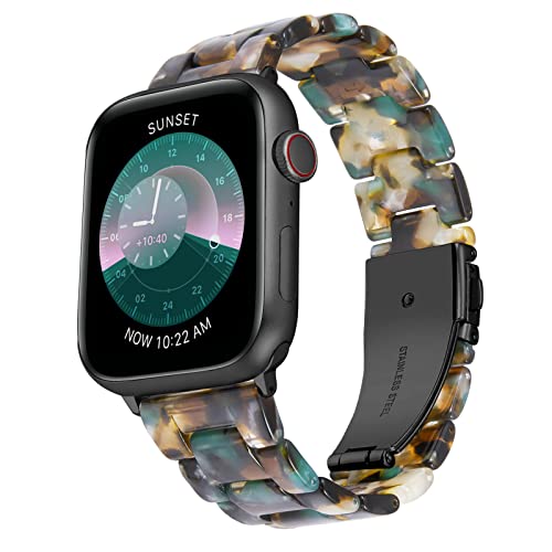 BINLUN Compatible with Apple Watch Bands 38mm 40mm 41mm 42mm 46mm for Women Men Lightweight Resin Watch Straps Bracelet Compatible with iWatch Series 10/9/8/7/6/5/4/3/2/1/SE2/SE, Oil Painting Green
