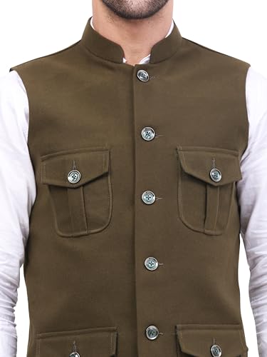 Image of FH Wearza Polywool tweed Solid multipocket Sleeveles Nehru Jacket For Men