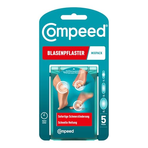 Compeed Blasenpflaster Mixpack Hydrokolloid-Pflaster in verschiedenen Größen gegen Blasen an Fersen Zehen und für kleine Blasen 5 Pflaster