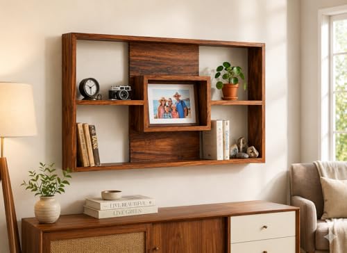 Image of SHYAM ART & CRAFT Wooden Book Shelf for Wall | Wall Mounted Bookshelf for Living Room & Bedroom | Floating Wall Shelves | Home Decor & Wall Decoration Items | Corner Shelf for Decor, Honey Finish