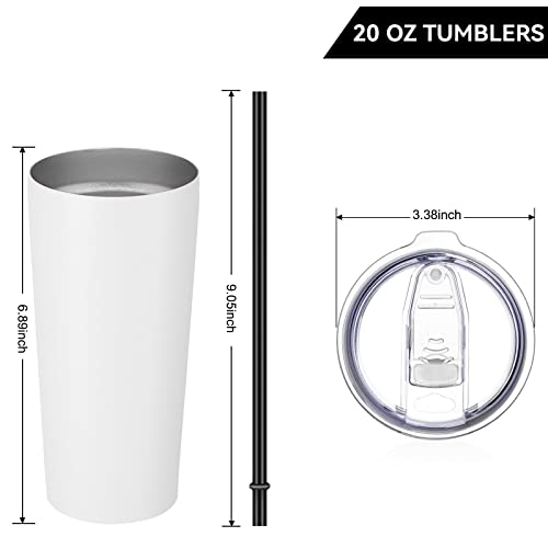 Image of VEGOND 20oz Tumbler Bulk with Lid and Straw 12 Pack, Stainless Steel Vacuum Insulated Tumbler, Double Wall Coffee Cup Travel Mug, White
