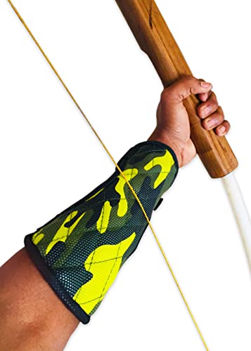SQL Archery Arm Guard For Men Women & Kids, Artificial Leather, 3 Layer Safety with Hook & Loop Fasteners & Adjustable Clips, Perfect Hold, Arm Guard Forearm Protector, Bracer – (Yellow)