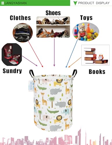 Image of Round Laundry Basket Collapsible Storage Hamper Organizer Animal | Waterproof Canvas Foldable Baskets with sturdy Handles Multi-scene Organizer for Home Play Bedroom Gift Bin